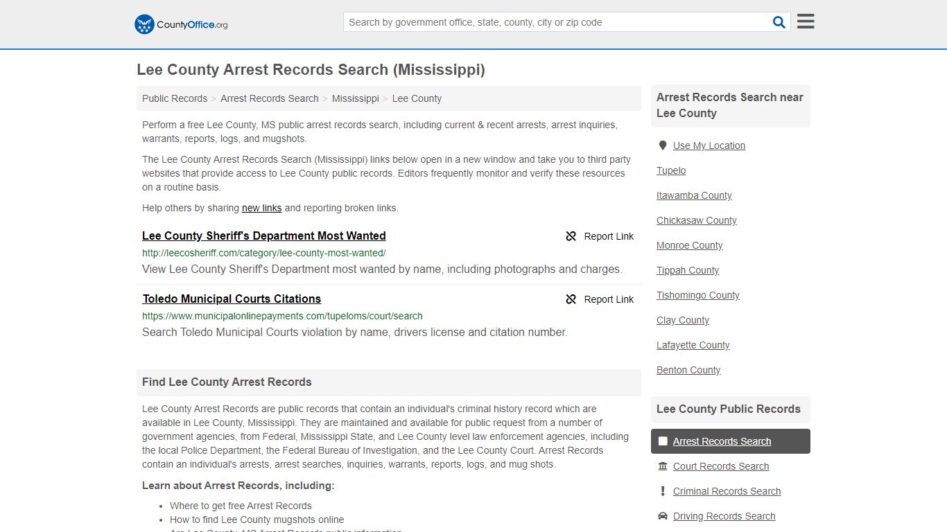 Arrest Records Search - Lee County, MS (Arrests & Mugshots)